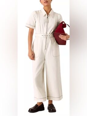 Whistles Petite Denim Pintuck Jumpsuit - Size 8